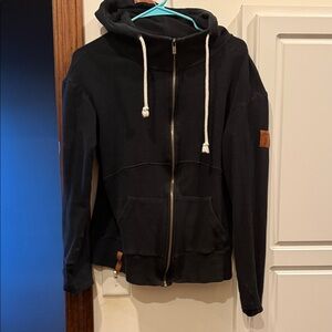 Ampersand Black Zip-Up Hoodie with Drawstrings